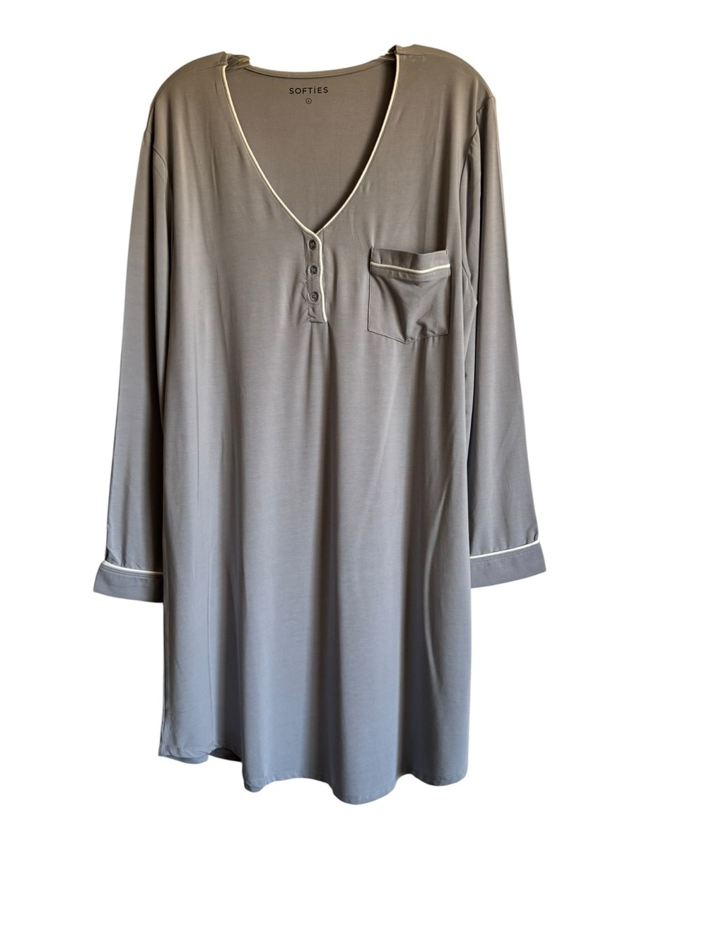 Softies Taylor Long Sleep Shirt Womens Large Gray Stretch Long Sleeve Henley NEW